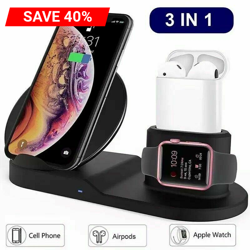 Wireless Fast Charge Stand Dock 3in1 Phone Charging Watch Ear Pods Charger